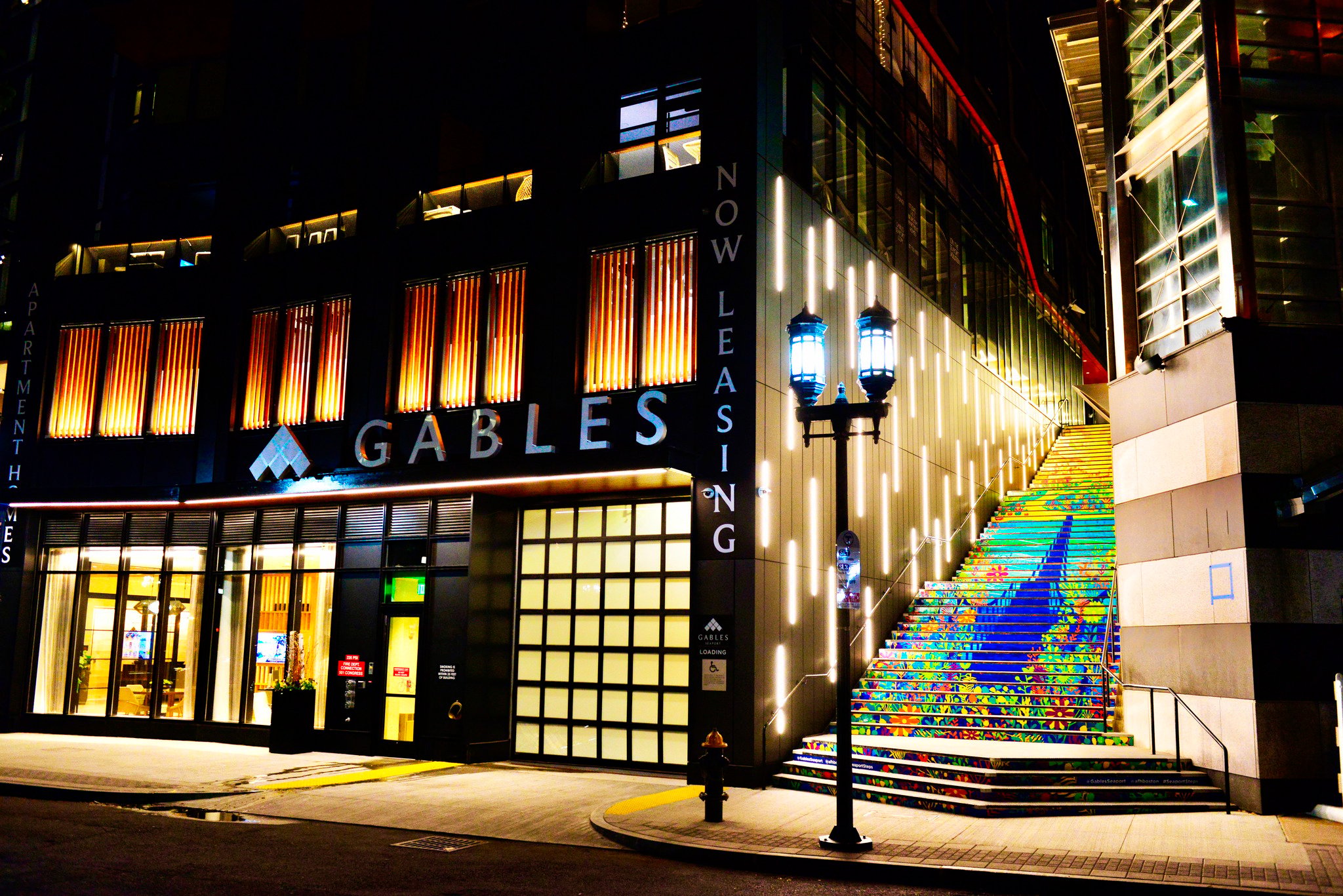 Gables Seaport Boston building exterior at night - luxury rental apartments 501 Congress St