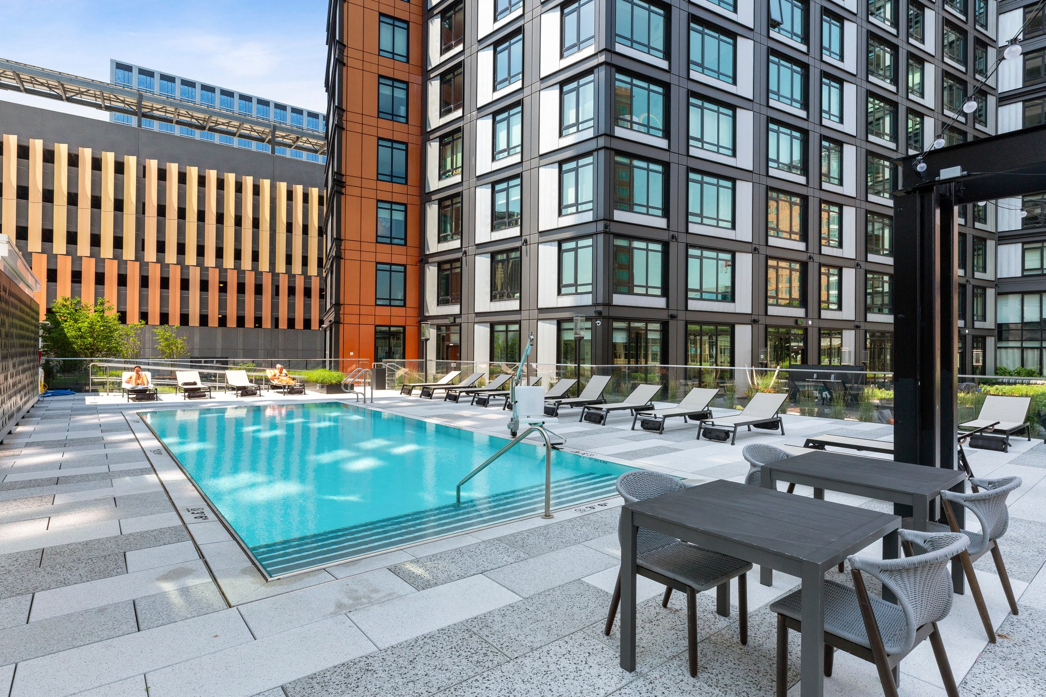 Gables Seaport Boston luxury apartment living room - modern interiors Seaport District