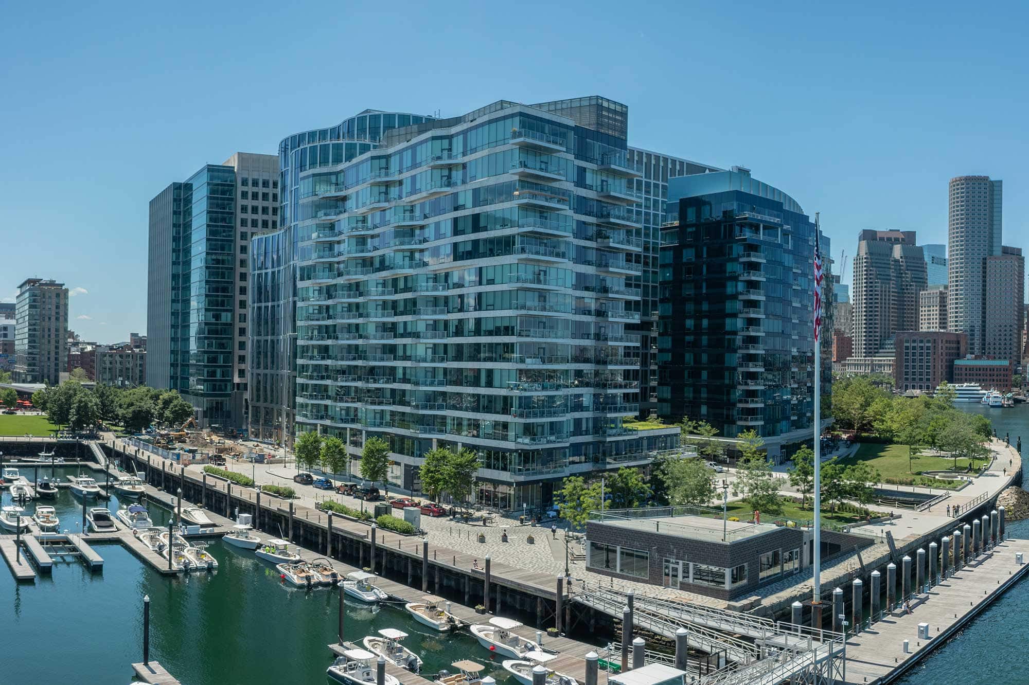 Ora Seaport Boston waterside buildings view - luxury rental apartments Seaport District