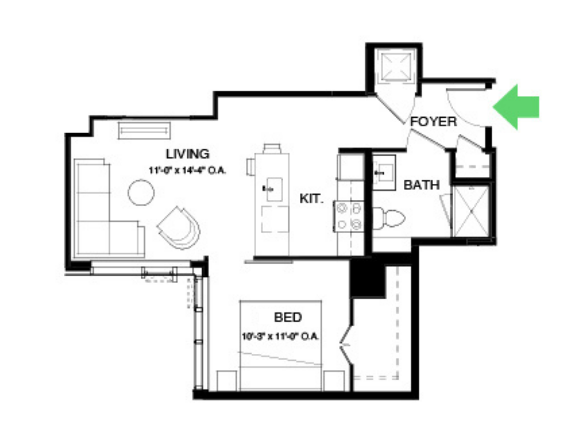 The Alyx Seaport 1 Bed floor plan A17 — 131 Seaport Blvd luxury apartments Seaport District Boston