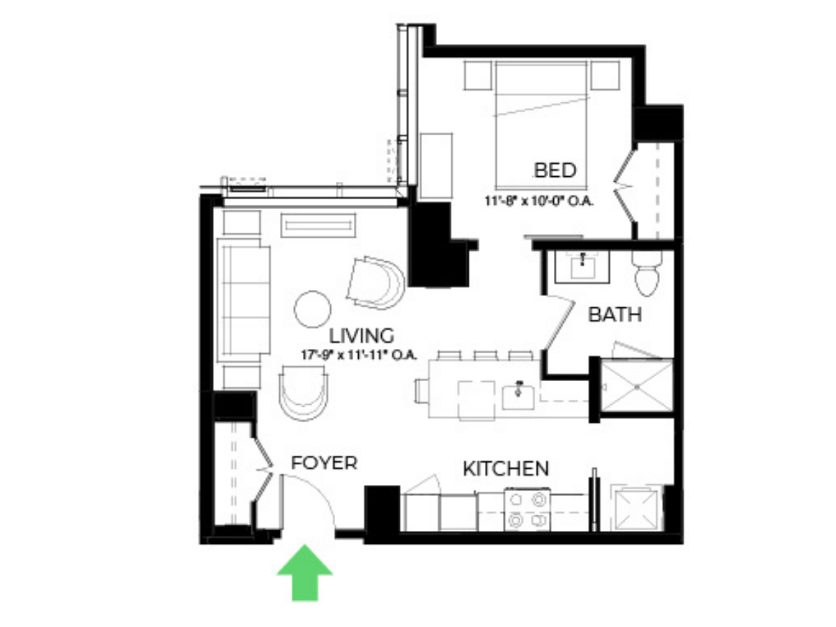 The Alyx Seaport 1 Bed floor plan A33 — 131 Seaport Blvd luxury apartments Seaport District Boston