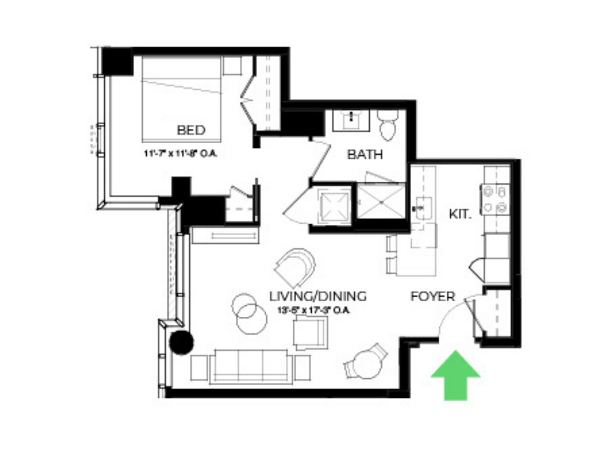 The Alyx Seaport 1 Bed floor plan A35 — 131 Seaport Blvd luxury apartments Seaport District Boston