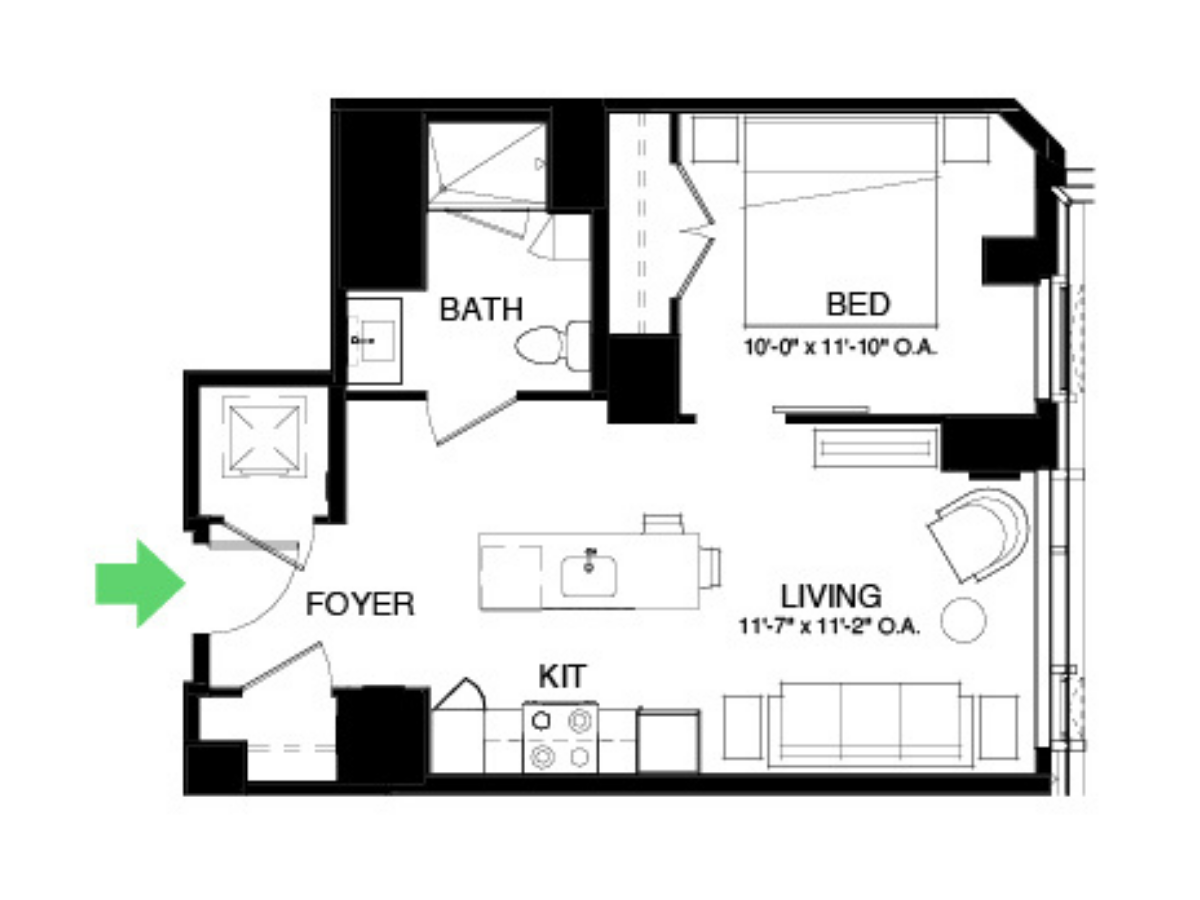 The Alyx Seaport 1 Bed floor plan A40 — 131 Seaport Blvd luxury apartments Seaport District Boston