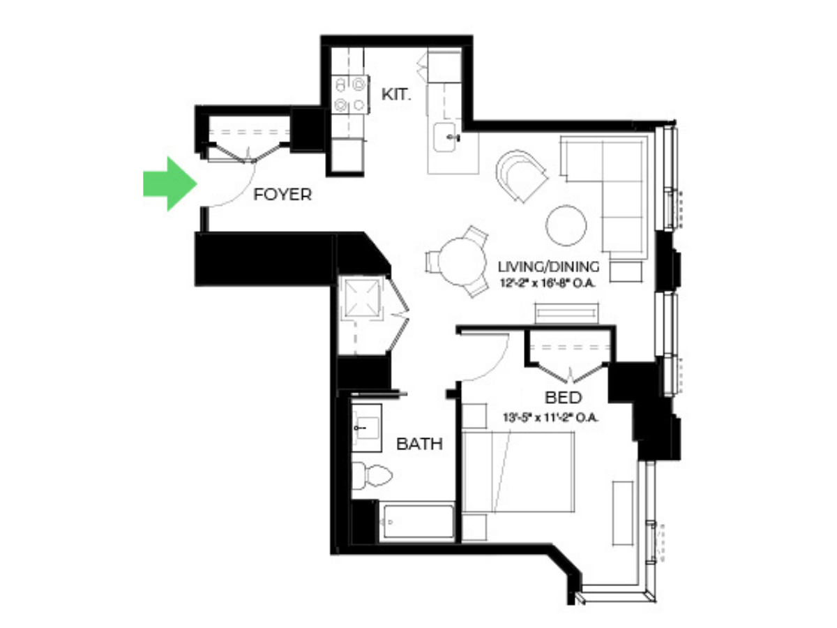 The Alyx Seaport 1 Bed floor plan A41 — 131 Seaport Blvd luxury apartments Seaport District Boston