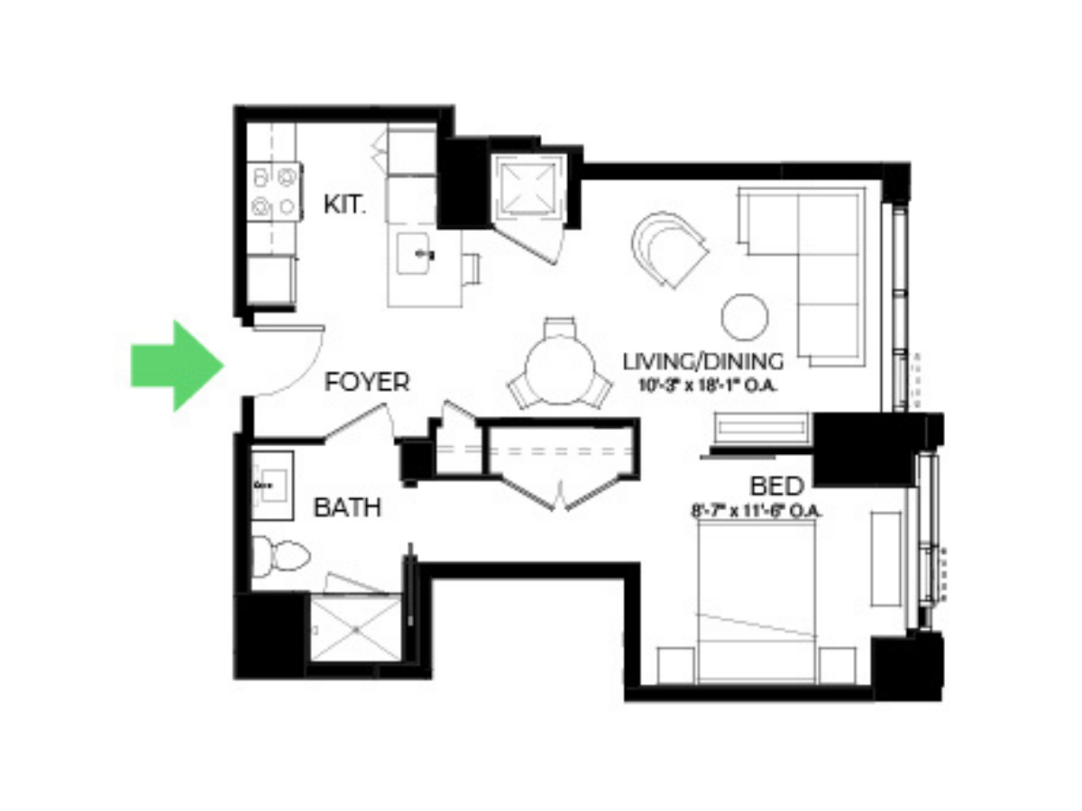 The Alyx Seaport 1 Bed floor plan A42 — 131 Seaport Blvd luxury apartments Seaport District Boston