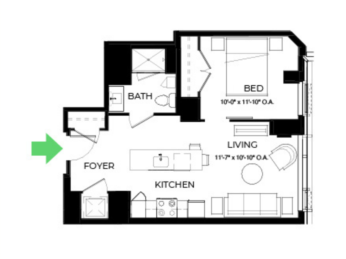 The Alyx Seaport 1 Bed floor plan A46 — 131 Seaport Blvd luxury apartments Seaport District Boston