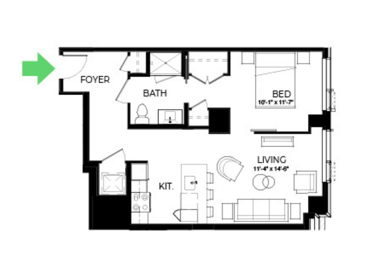 The Alyx Seaport 1 Bed floor plan A54 — 131 Seaport Blvd luxury apartments Seaport District Boston