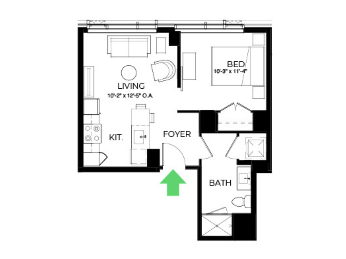 The Alyx Seaport 1 Bed floor plan A72 — 131 Seaport Blvd luxury apartments Seaport District Boston
