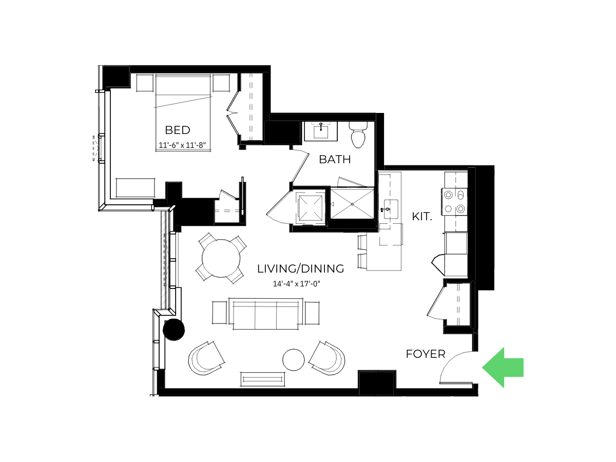 The Alyx Seaport 1 Bed floor plan A75 — 131 Seaport Blvd luxury apartments Seaport District Boston
