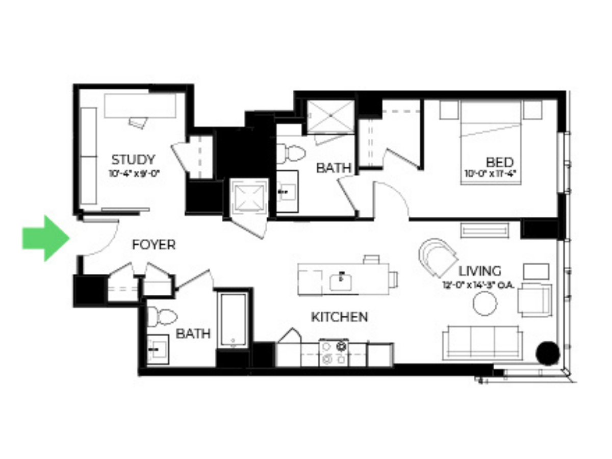 The Alyx Seaport 1 Bed floor plan AD23 — 131 Seaport Blvd luxury apartments Seaport District Boston