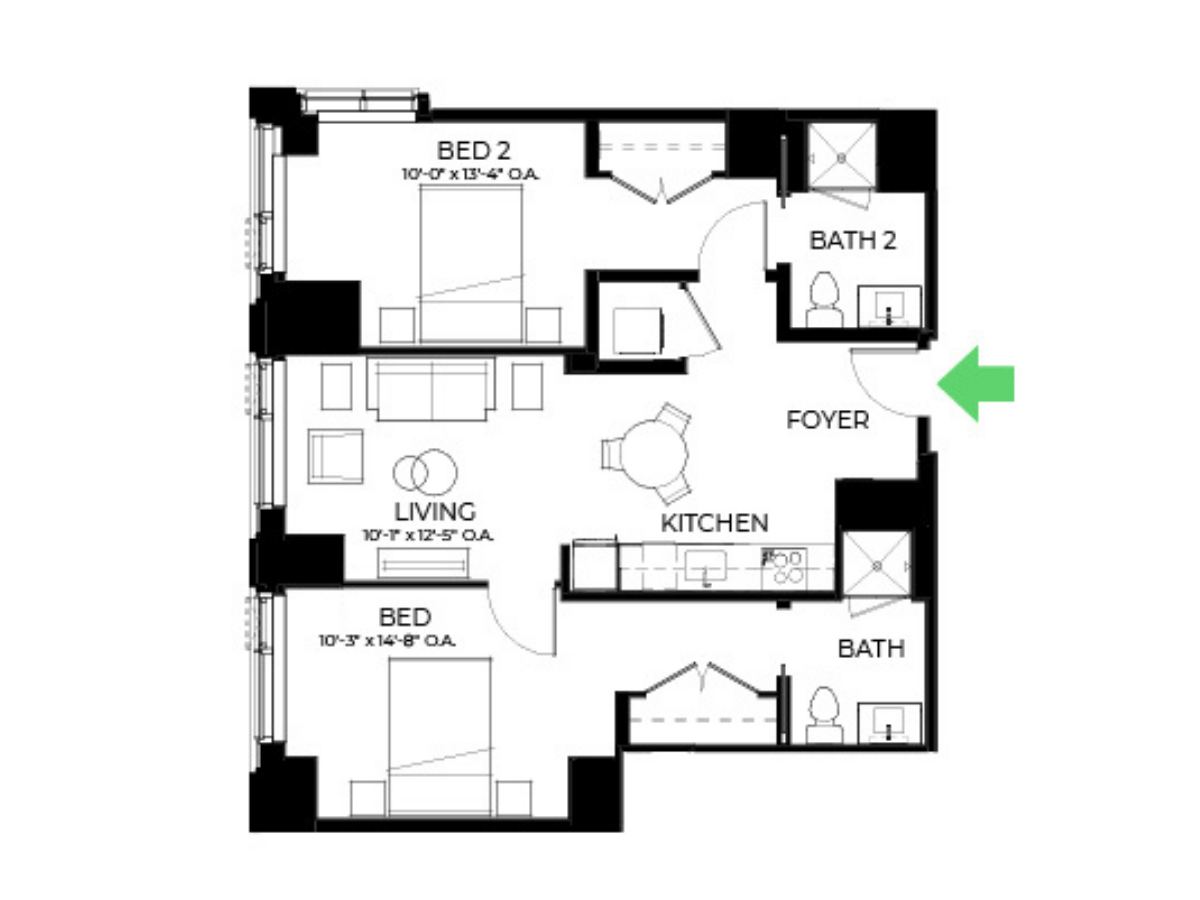 The Alyx Seaport 2 Bed floor plan B11 — 131 Seaport Blvd luxury apartments Seaport District Boston