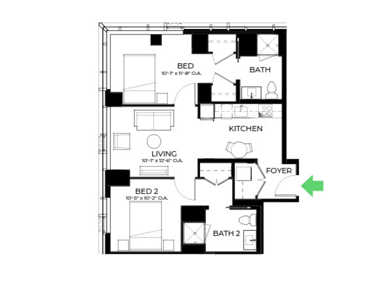 The Alyx Seaport 2 Bed floor plan B14 — 131 Seaport Blvd luxury apartments Seaport District Boston