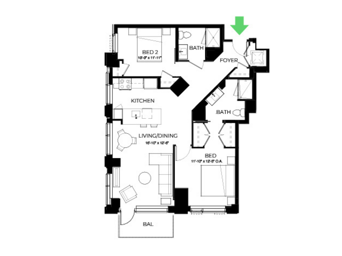 The Alyx Seaport 2 Bed floor plan B20 — 131 Seaport Blvd luxury apartments Seaport District Boston