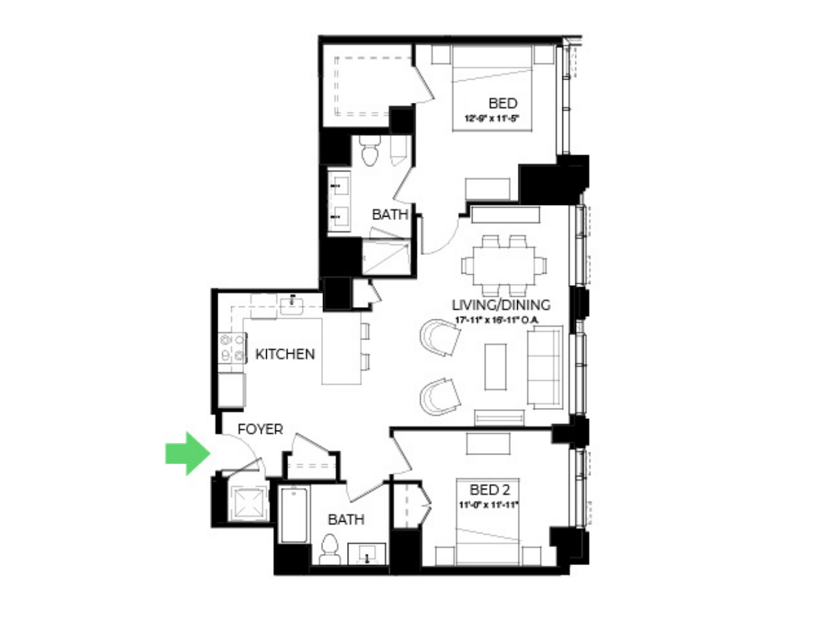 The Alyx Seaport 2 Bed floor plan B22 — 131 Seaport Blvd luxury apartments Seaport District Boston