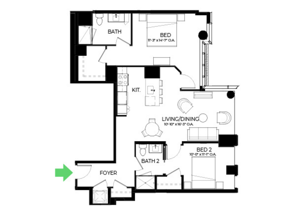 The Alyx Seaport 2 Bed floor plan B24 — 131 Seaport Blvd luxury apartments Seaport District Boston