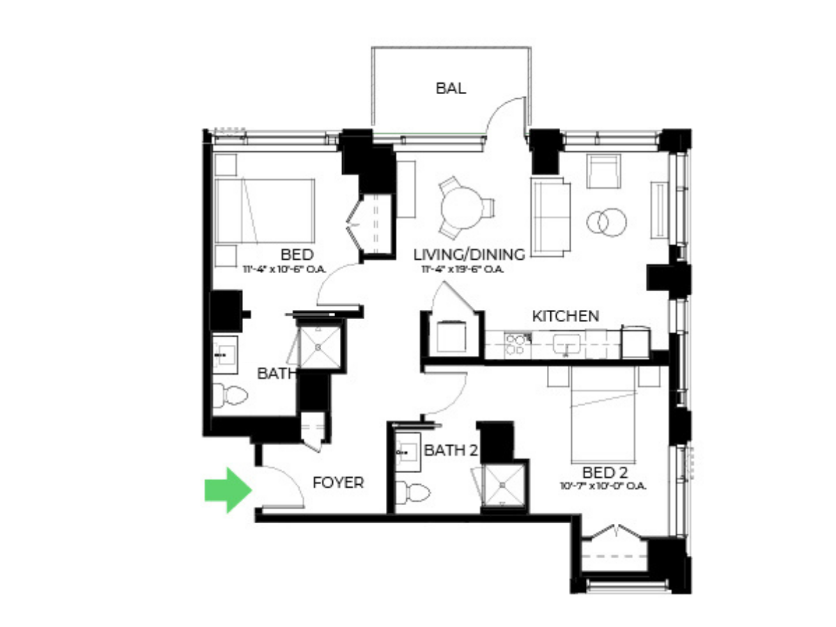 The Alyx Seaport 2 Bed floor plan B29 — 131 Seaport Blvd luxury apartments Seaport District Boston