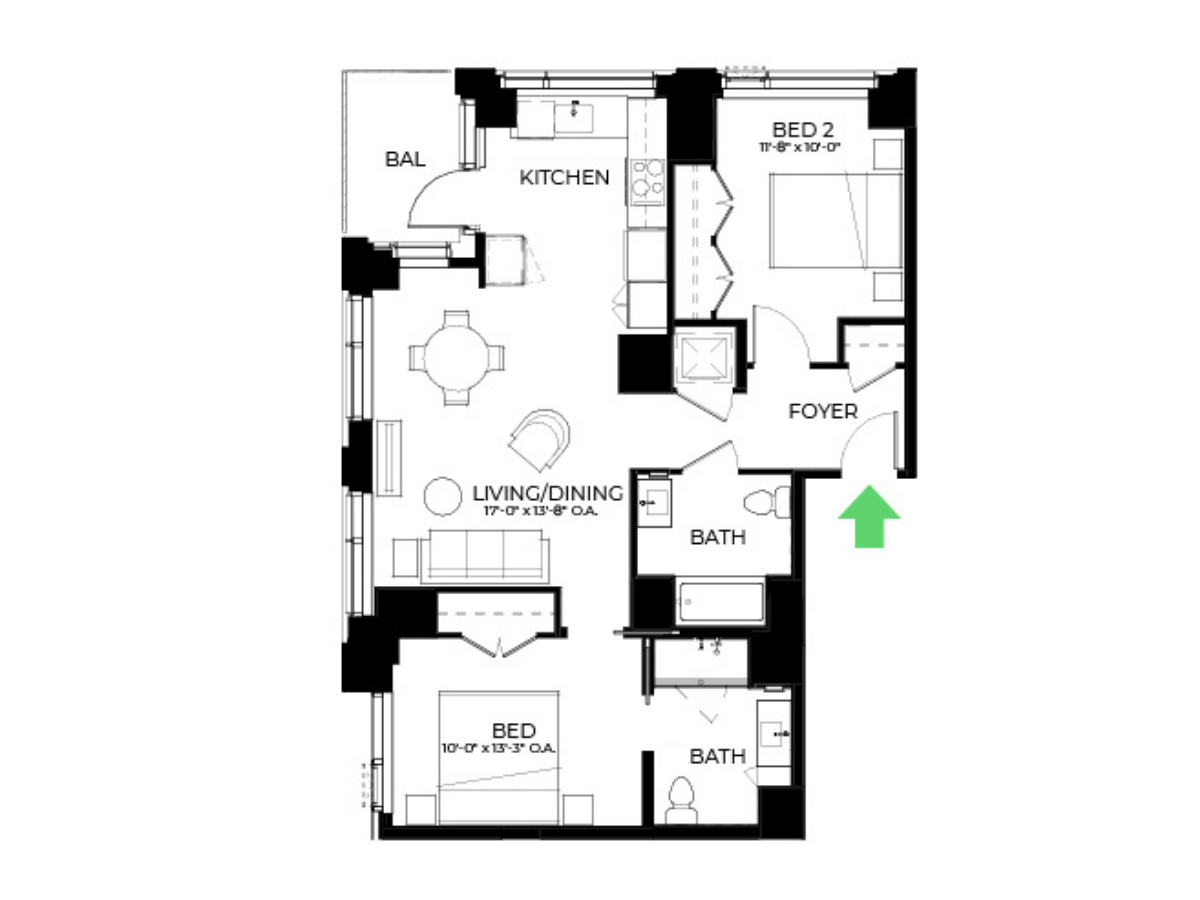 The Alyx Seaport 2 Bed floor plan B30 — 131 Seaport Blvd luxury apartments Seaport District Boston