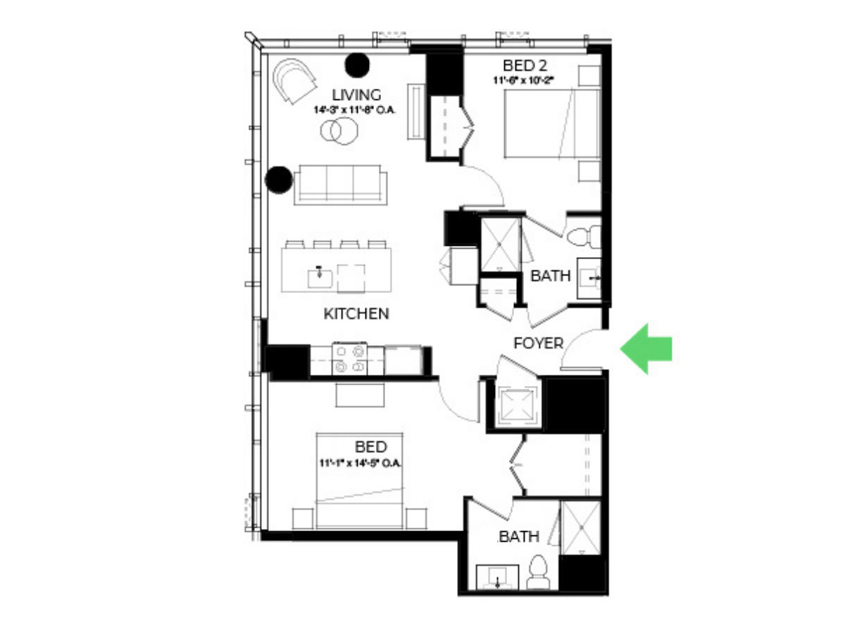 The Alyx Seaport 2 Bed floor plan B34 — 131 Seaport Blvd luxury apartments Seaport District Boston