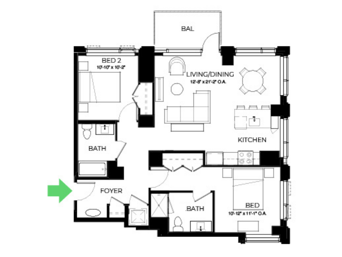 The Alyx Seaport 2 Bed floor plan B43 — 131 Seaport Blvd luxury apartments Seaport District Boston