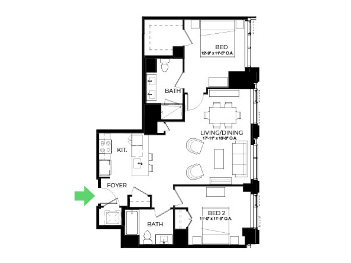 The Alyx Seaport 2 Bed floor plan B44 — 131 Seaport Blvd luxury apartments Seaport District Boston