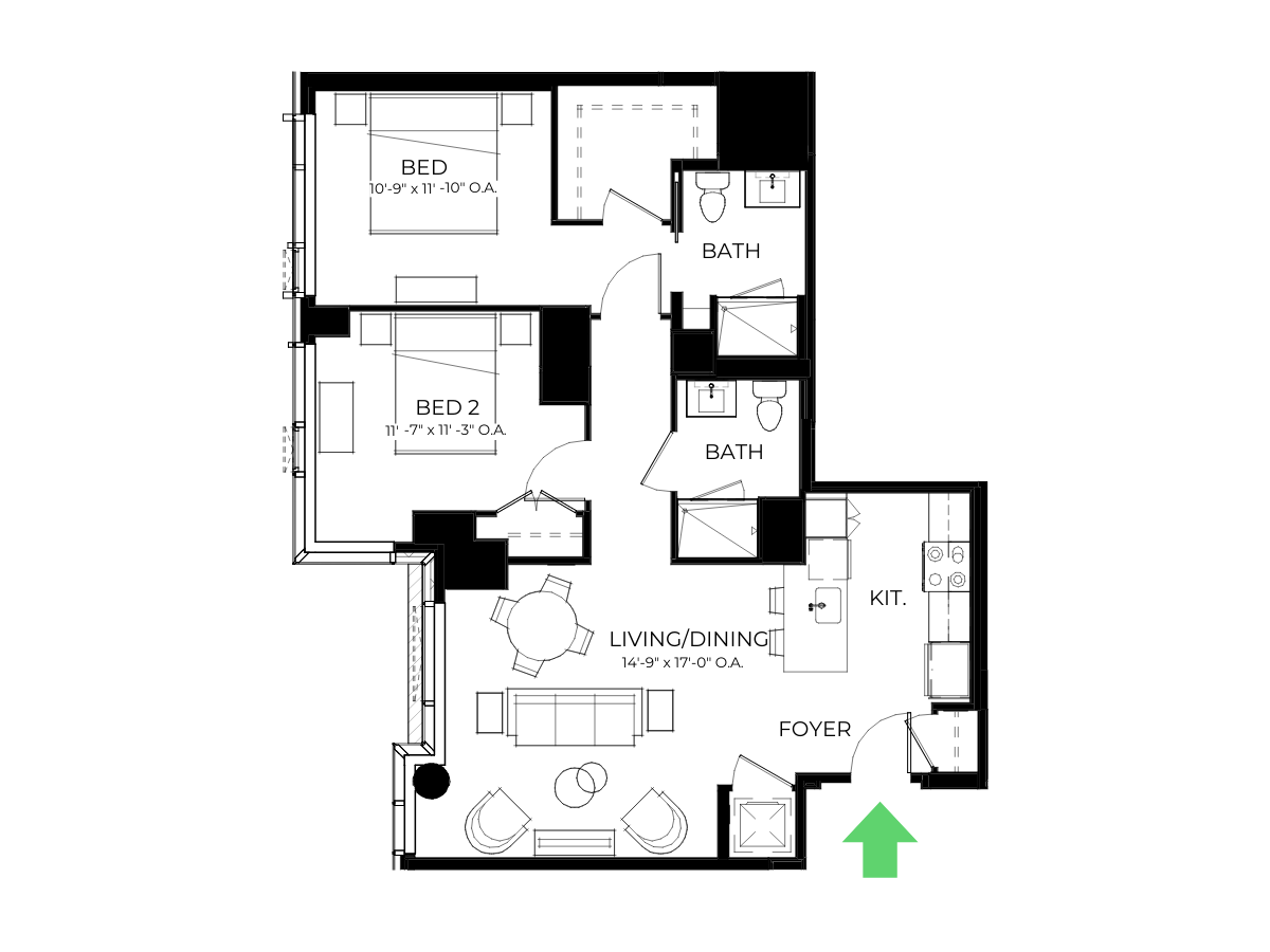 The Alyx Seaport 2 Bed floor plan B65 — 131 Seaport Blvd luxury apartments Seaport District Boston