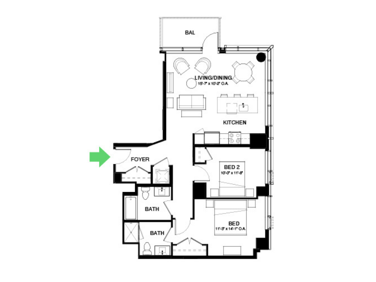 The Alyx Seaport 2 Bed floor plan B70 — 131 Seaport Blvd luxury apartments Seaport District Boston