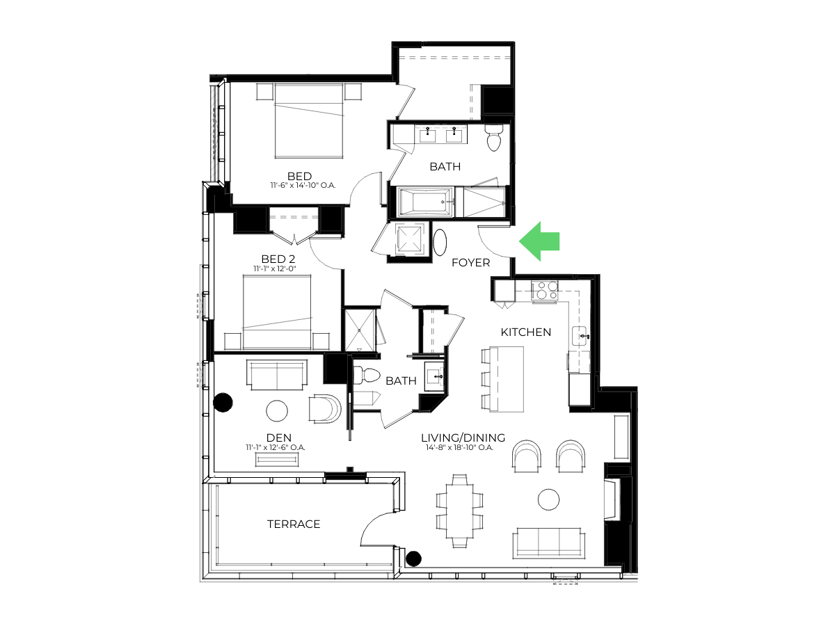 The Alyx Seaport 2 Bed floor plan BD84 — 131 Seaport Blvd luxury apartments Seaport District Boston