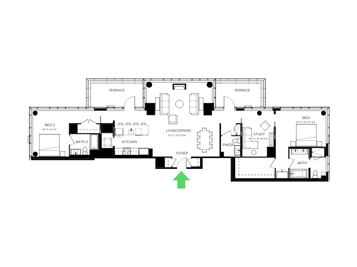 The Alyx Seaport 2 Bed floor plan BD87 — 131 Seaport Blvd luxury apartments Seaport District Boston