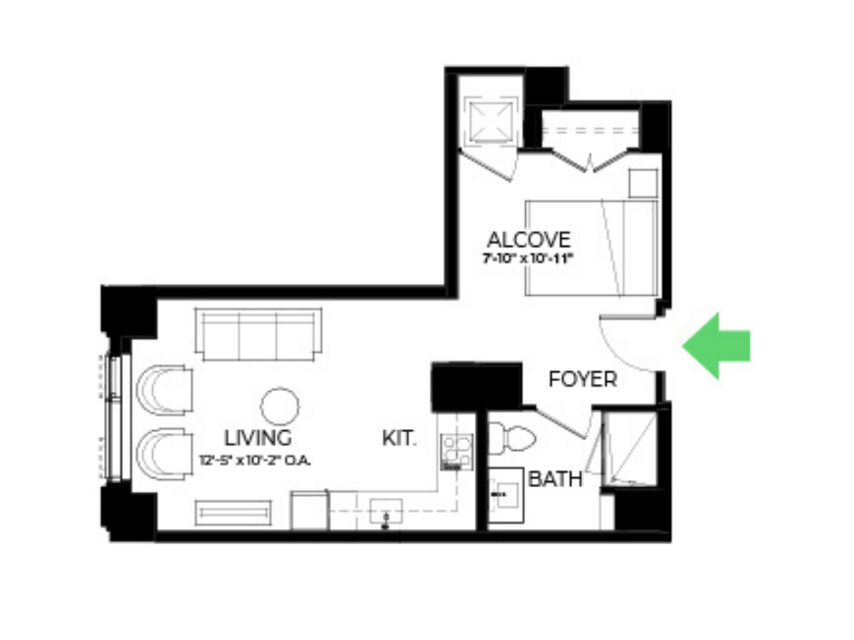The Alyx Seaport Studio floor plan S18 — 131 Seaport Blvd luxury apartments Seaport District Boston