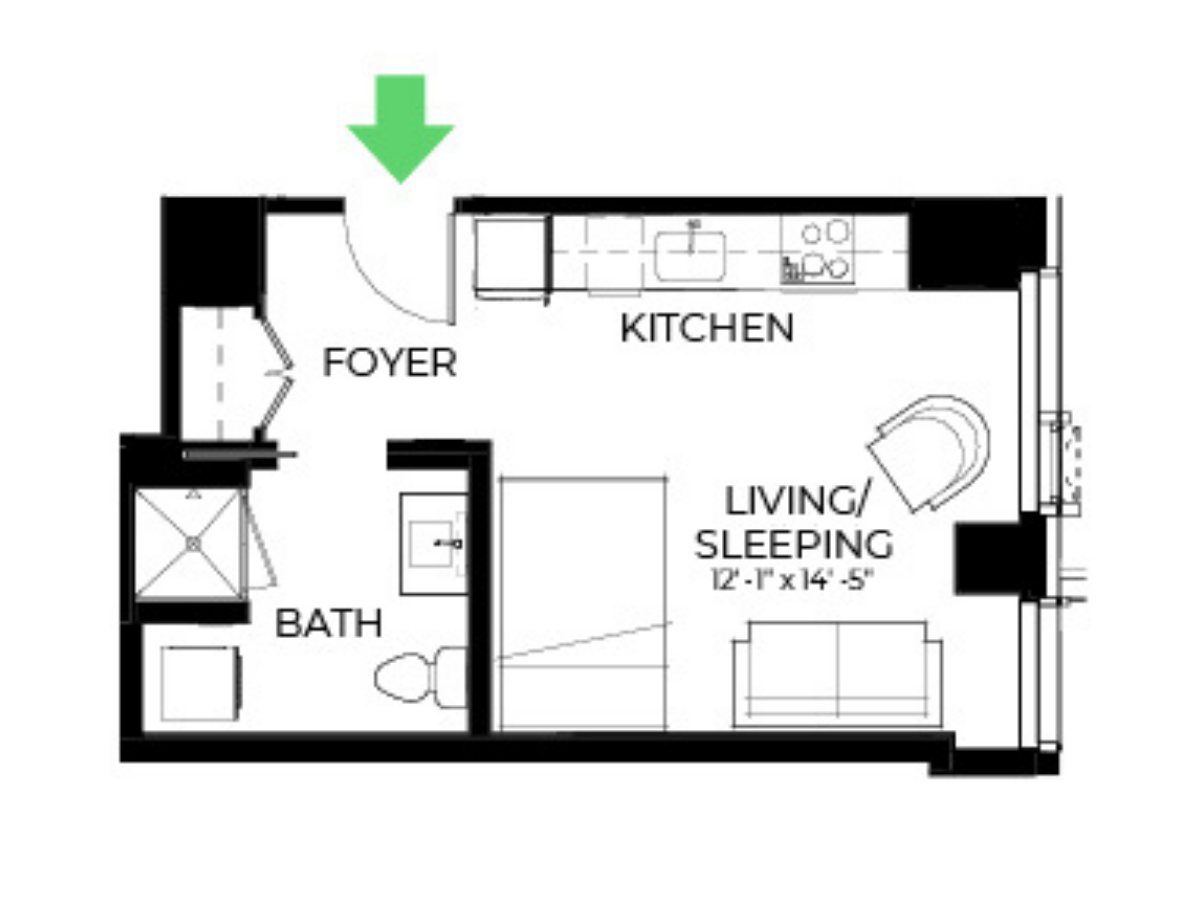 The Alyx Seaport Studio floor plan S25 — 131 Seaport Blvd luxury apartments Seaport District Boston