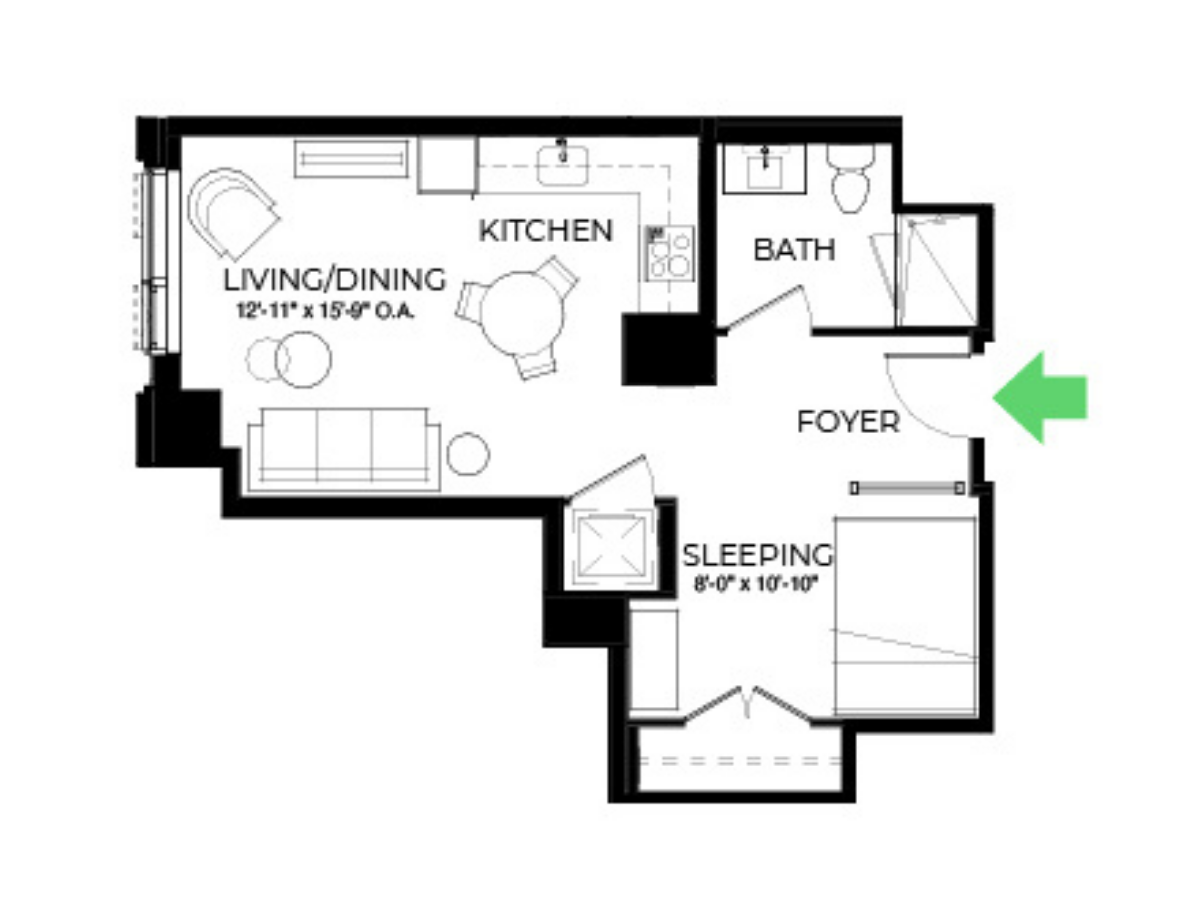The Alyx Seaport Studio floor plan S32 — 131 Seaport Blvd luxury apartments Seaport District Boston