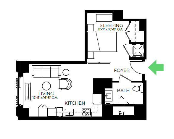 The Alyx Seaport Studio floor plan S50 — 131 Seaport Blvd luxury apartments Seaport District Boston