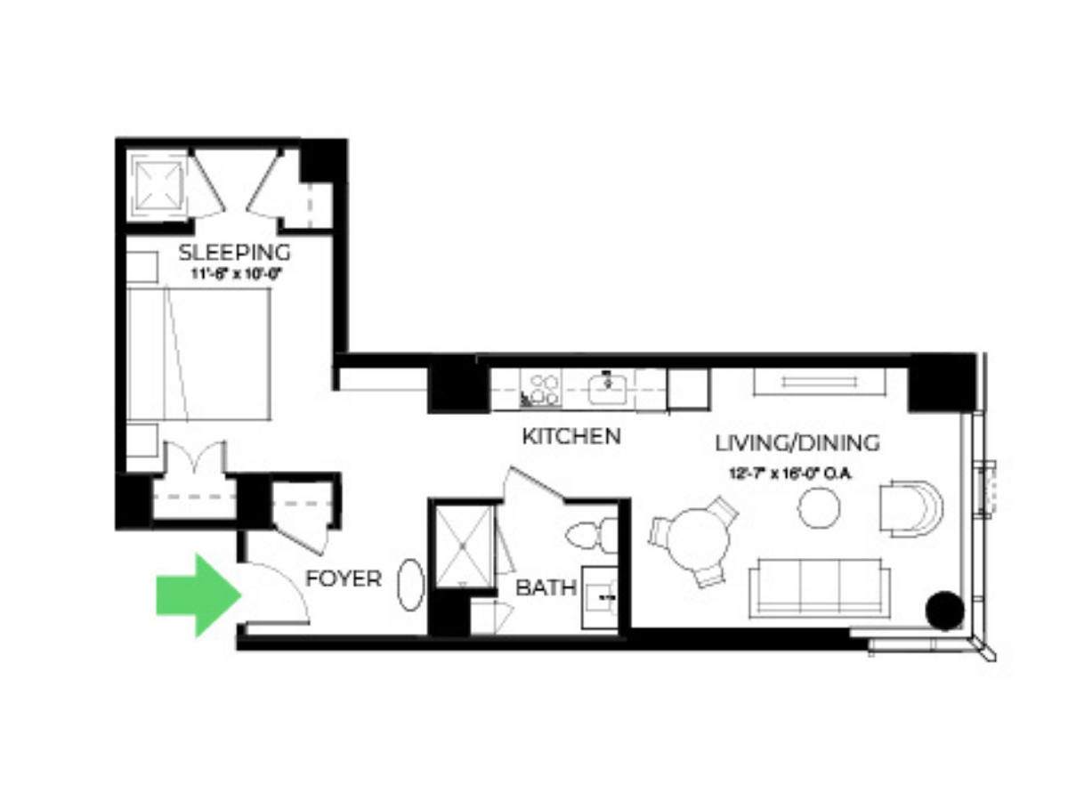 The Alyx Seaport Studio floor plan SD36 — 131 Seaport Blvd luxury apartments Seaport District Boston