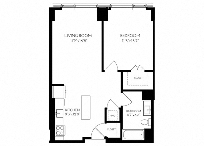 The Benjamin Seaport 1 Bed floor plan 1 A - 1 — 110 Seaport Blvd luxury apartments Seaport District Boston