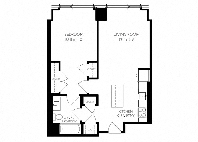 The Benjamin Seaport 1 Bed floor plan 1 A - 2 — 110 Seaport Blvd luxury apartments Seaport District Boston