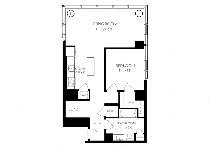 The Benjamin Seaport 1 Bed floor plan 1 E - 1 — 110 Seaport Blvd luxury apartments Seaport District Boston