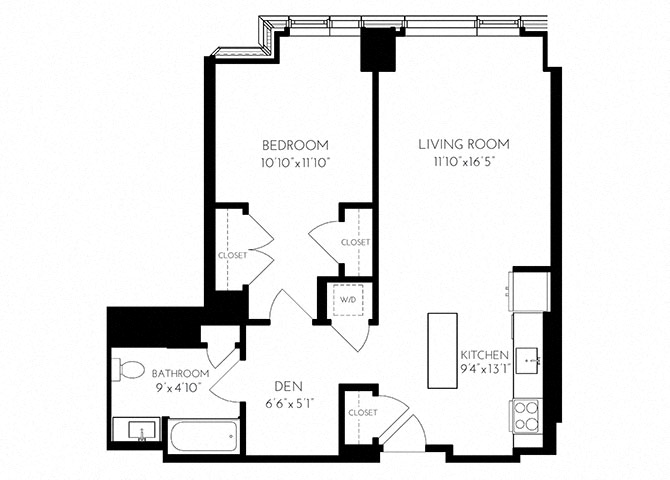 The Benjamin Seaport 1 Bed floor plan 1 F - 1 — 110 Seaport Blvd luxury apartments Seaport District Boston
