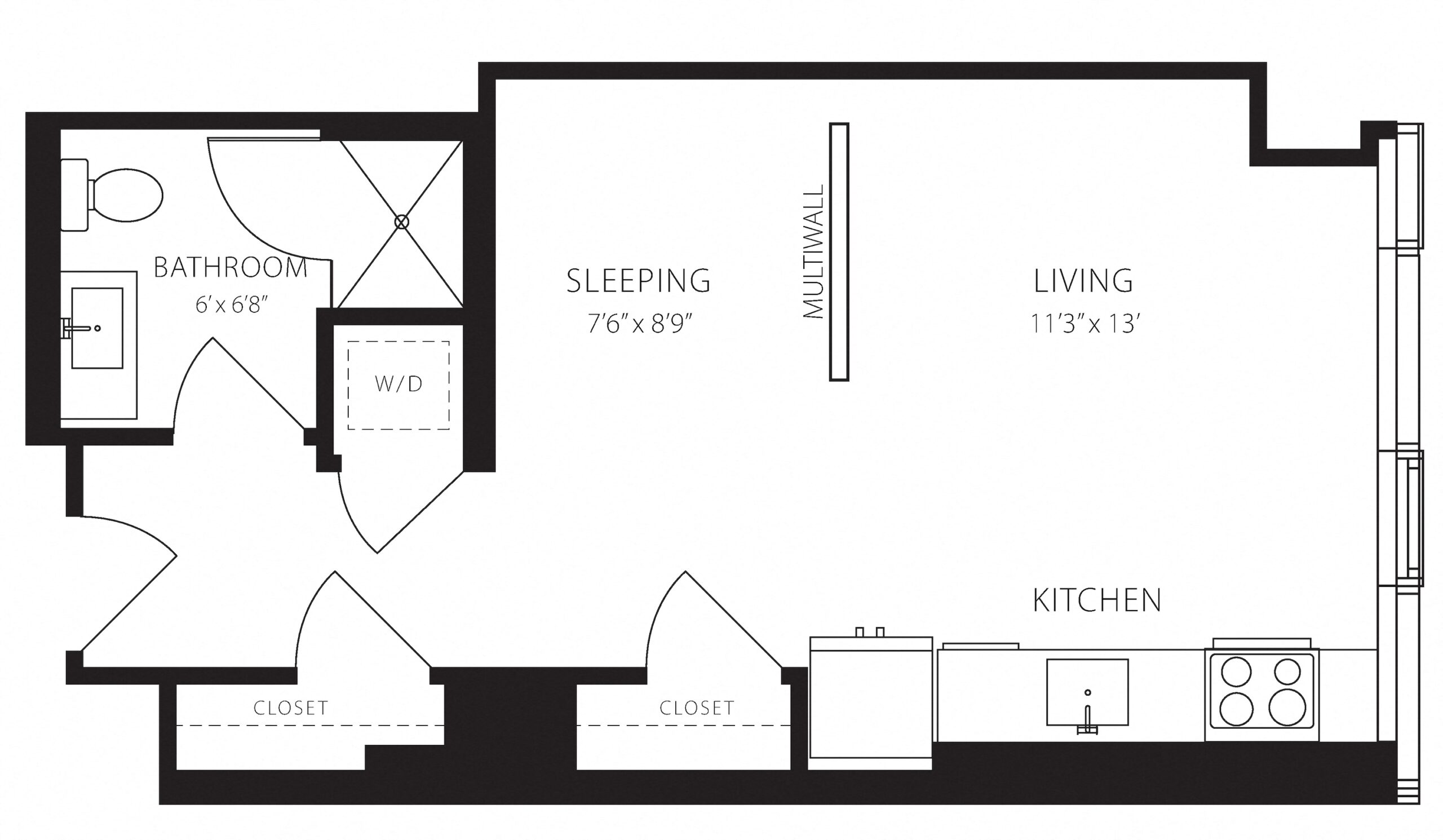 The Benjamin Seaport 1 Bed floor plan 1J-1 Jr. One Bedroom — 110 Seaport Blvd luxury apartments Seaport District Boston