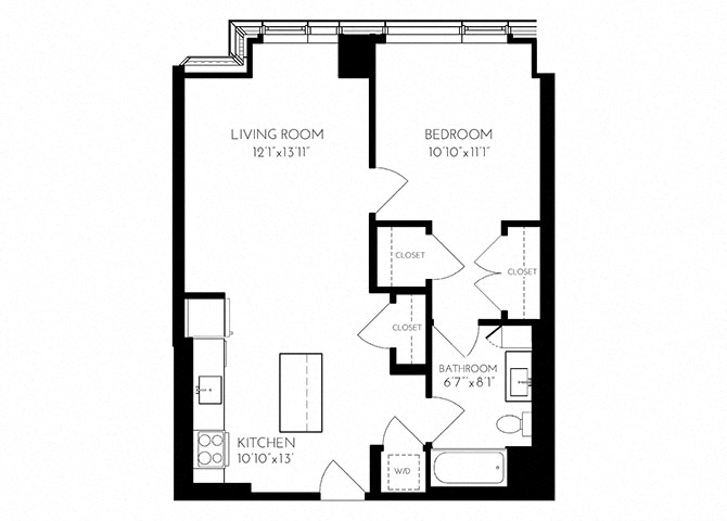 The Benjamin Seaport 1 Bed floor plan 1M-1 — 110 Seaport Blvd luxury apartments Seaport District Boston