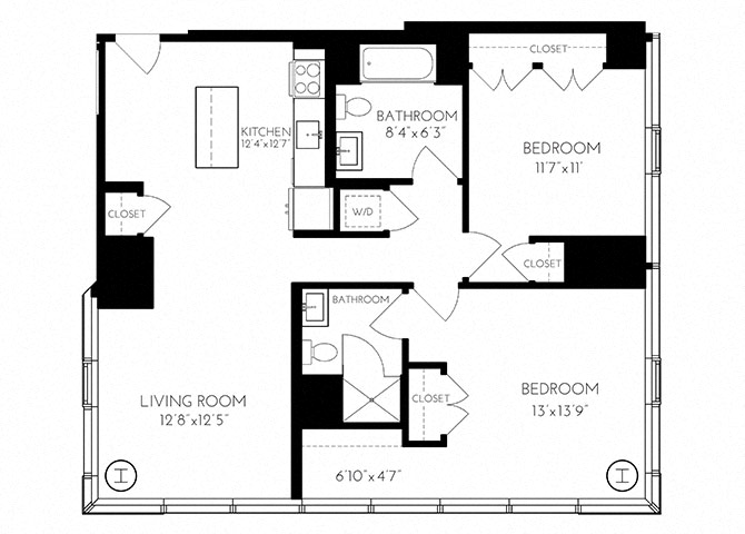 The Benjamin Seaport 2 Bed floor plan 2 C - 1 — 110 Seaport Blvd luxury apartments Seaport District Boston