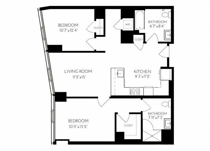 The Benjamin Seaport 2 Bed floor plan 2 D - 1 ADA — 110 Seaport Blvd luxury apartments Seaport District Boston