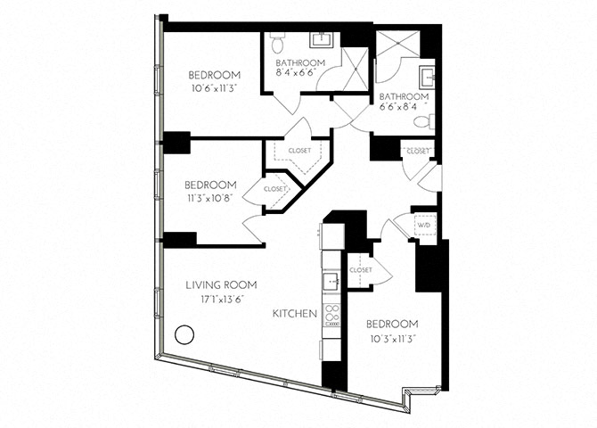 The Benjamin Seaport 3 Bed floor plan 3 A - 1 ADA — 110 Seaport Blvd luxury apartments Seaport District Boston