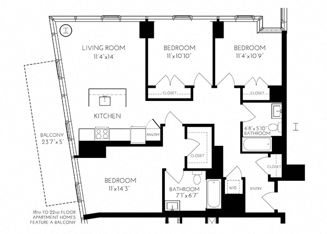 The Benjamin Seaport 3 Bed floor plan 3 B - 1 — 110 Seaport Blvd luxury apartments Seaport District Boston