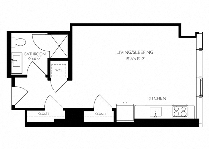 The Benjamin Seaport Studio floor plan SA-1 — 110 Seaport Blvd luxury apartments Seaport District Boston