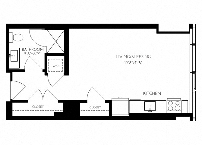 The Benjamin Seaport Studio floor plan SA - 2 — 110 Seaport Blvd luxury apartments Seaport District Boston