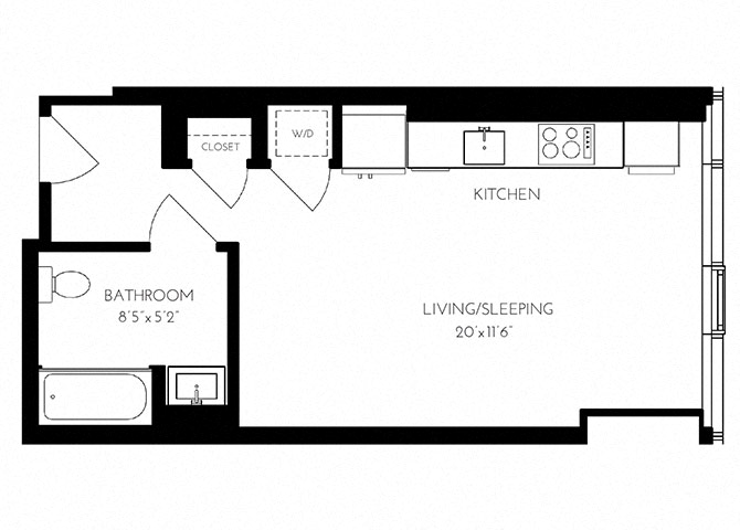 The Benjamin Seaport Studio floor plan SA - 2 ADA — 110 Seaport Blvd luxury apartments Seaport District Boston