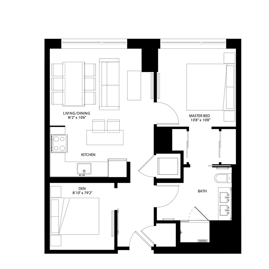 The Metlo Seaport 1 Bed floor plan 1D3b — 399 Congress St luxury apartments Seaport District Boston