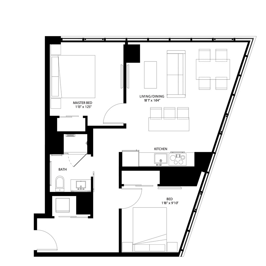 The Metlo Seaport 2 Bed floor plan 2Nb — 399 Congress St luxury apartments Seaport District Boston