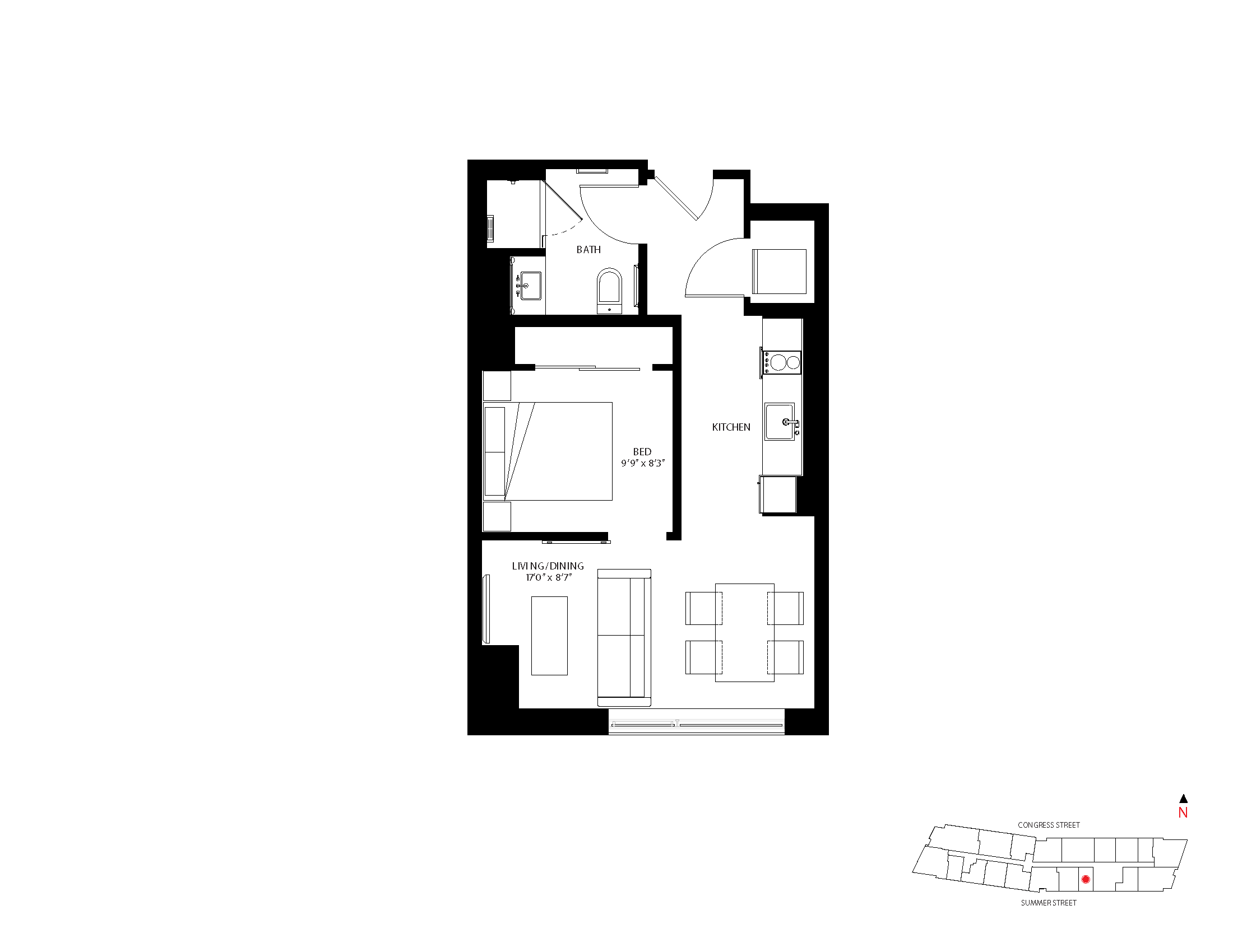 The Metlo Seaport Studio floor plan S-B3 — 399 Congress St luxury apartments Seaport District Boston