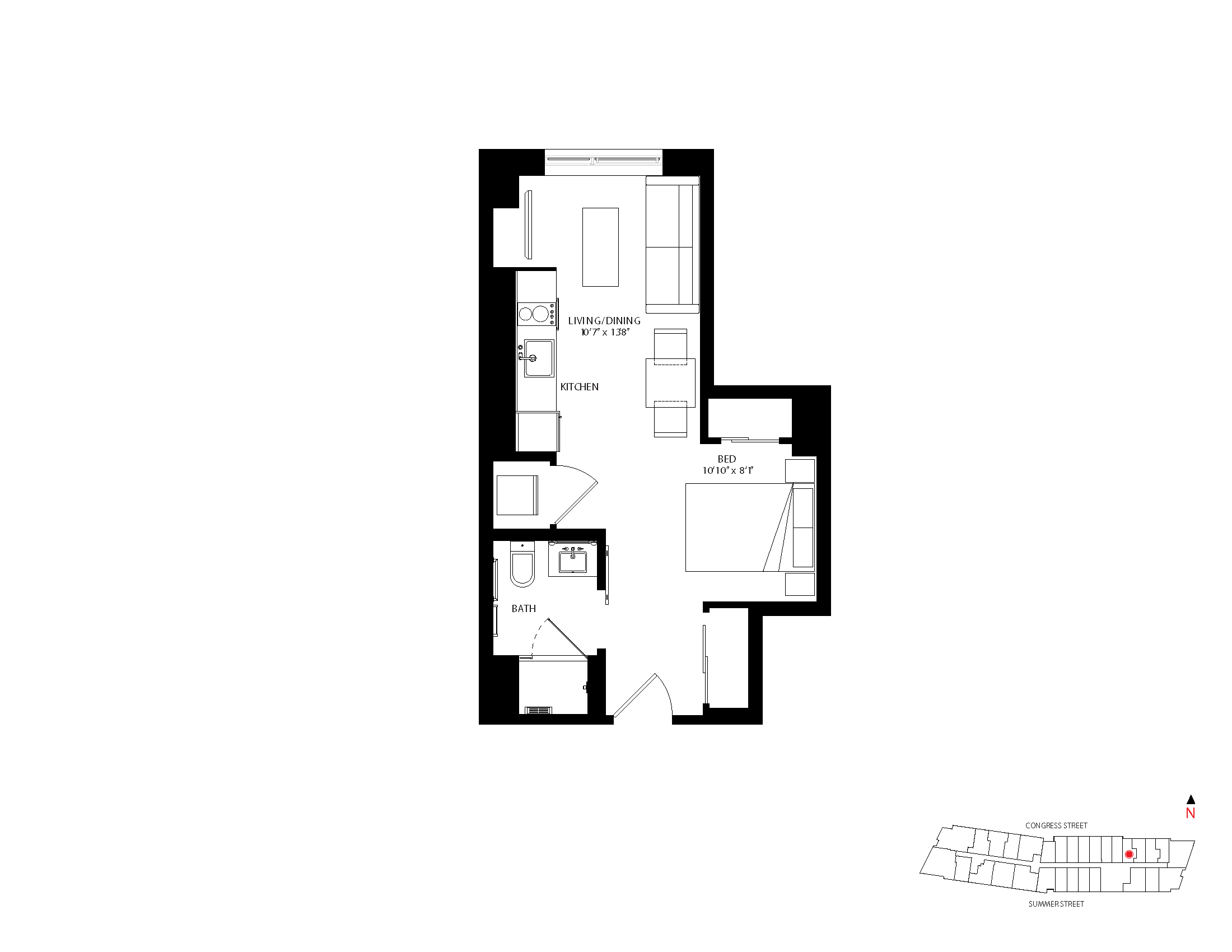 The Metlo Seaport Studio floor plan S-O1 — 399 Congress St luxury apartments Seaport District Boston